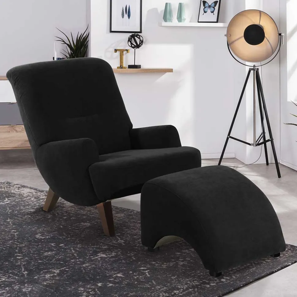 Dunkler Relaxsessel aus Velours Schwarz - Leverias