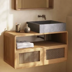 Echtholz Waschtisch aus Teak mit Wiener Geflecht - Tiranny