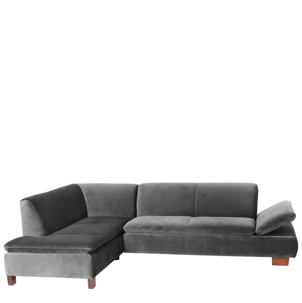 Eckcouch in Anthrazit mit Nussbaum Braun - Sevilaca