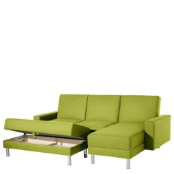 Eck-Schlafcouch in Gelbgrün mit Chrom - Whity (zweiteilig)