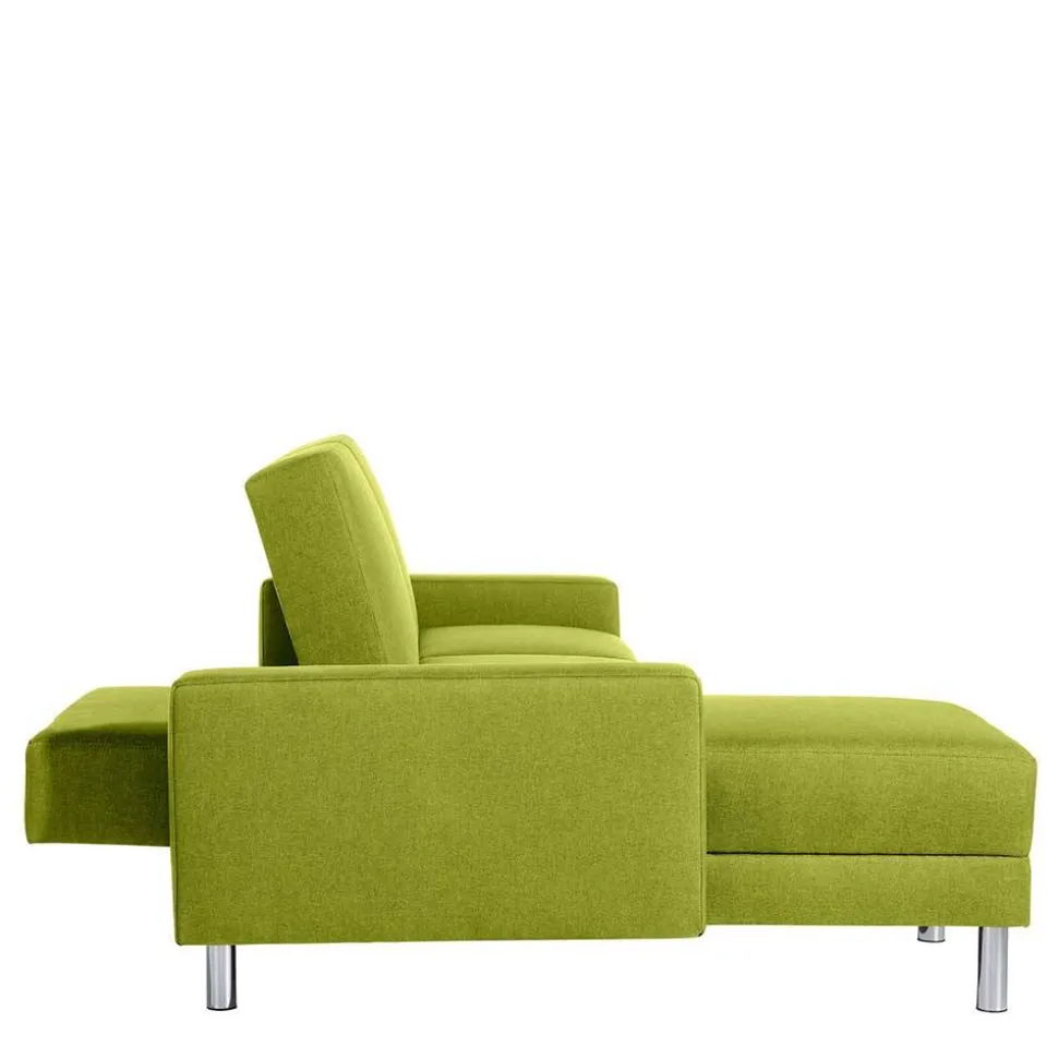 Eck-Schlafcouch in Gelbgrün mit Chrom - Whity (zweiteilig)