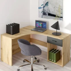 Eckschreibtisch in Wildeiche Optik & Schwarzgrau - Endra