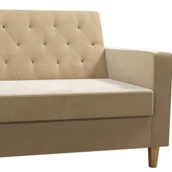 Ecksofa mit Bettfunktion in Creme Samt - Mikolos