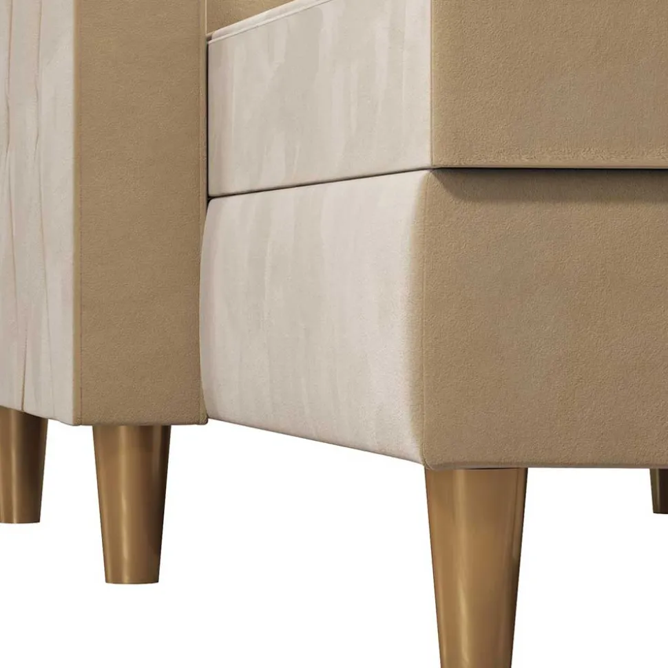 Ecksofa mit Bettfunktion in Creme Samt - Mikolos