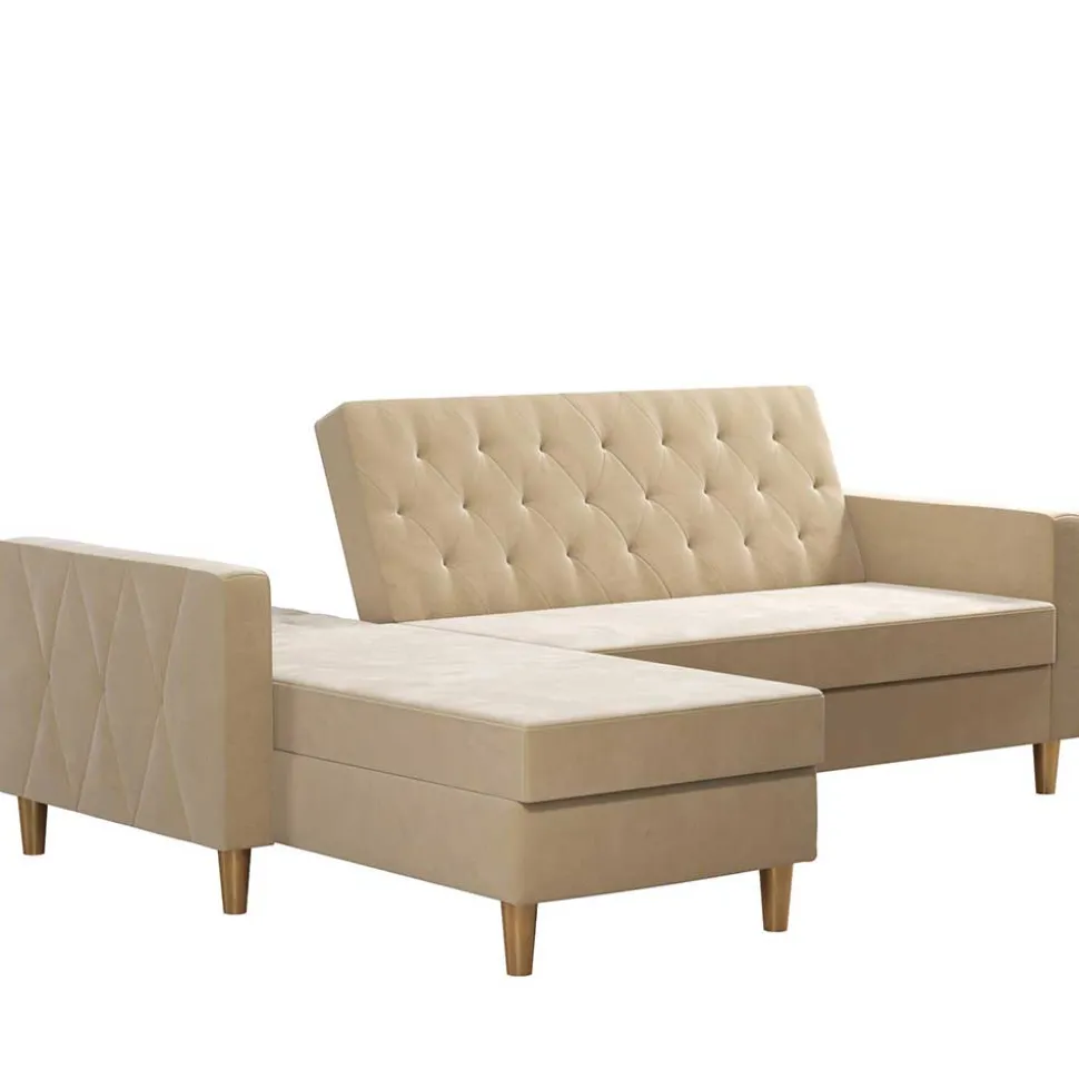 Ecksofa mit Bettfunktion in Creme Samt - Mikolos
