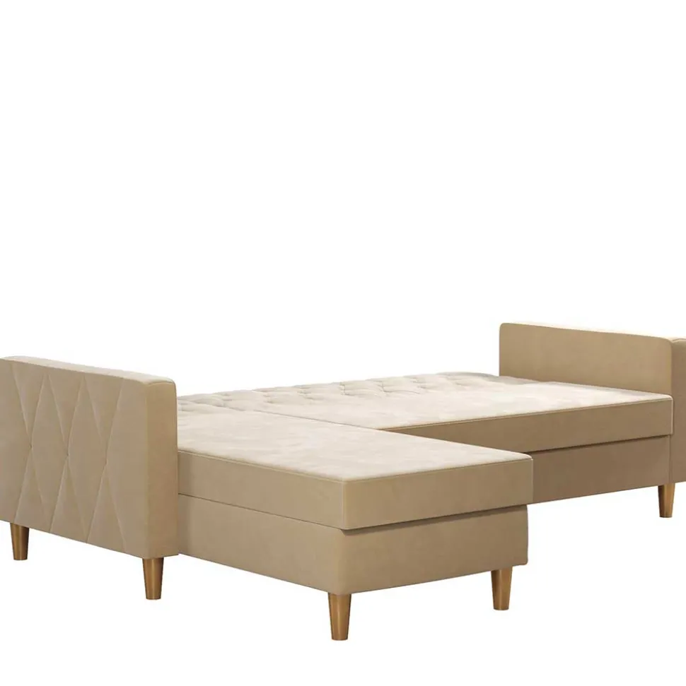 Ecksofa mit Bettfunktion in Creme Samt - Mikolos
