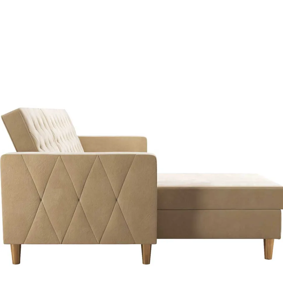 Ecksofa mit Bettfunktion in Creme Samt - Mikolos