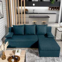 Ecksofa mit Bettfunktion in Dunkelblau Velours - Sempore