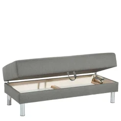 Ecksofa mit Hocker in Hellgrau mit Chrom - Setians (zweiteilig)