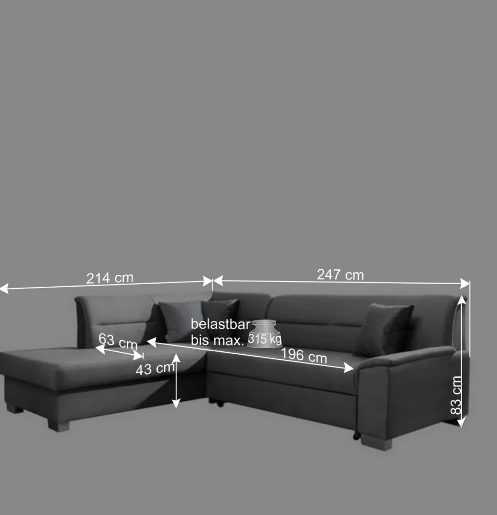 Ecksofa mit Schlaffunktion in Blauschwarz Samtbezug - Lasalinas