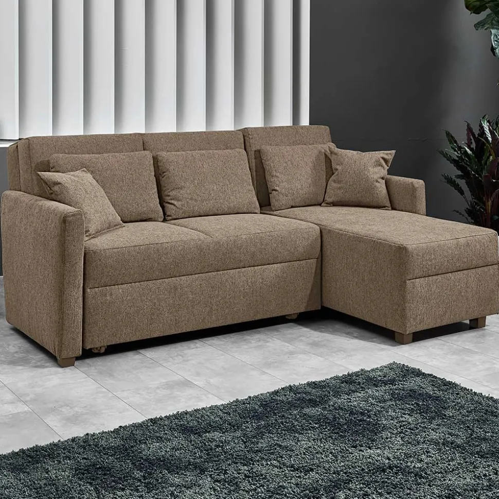 Ecksofa mit Schlaffunktion in Taupe - Movito