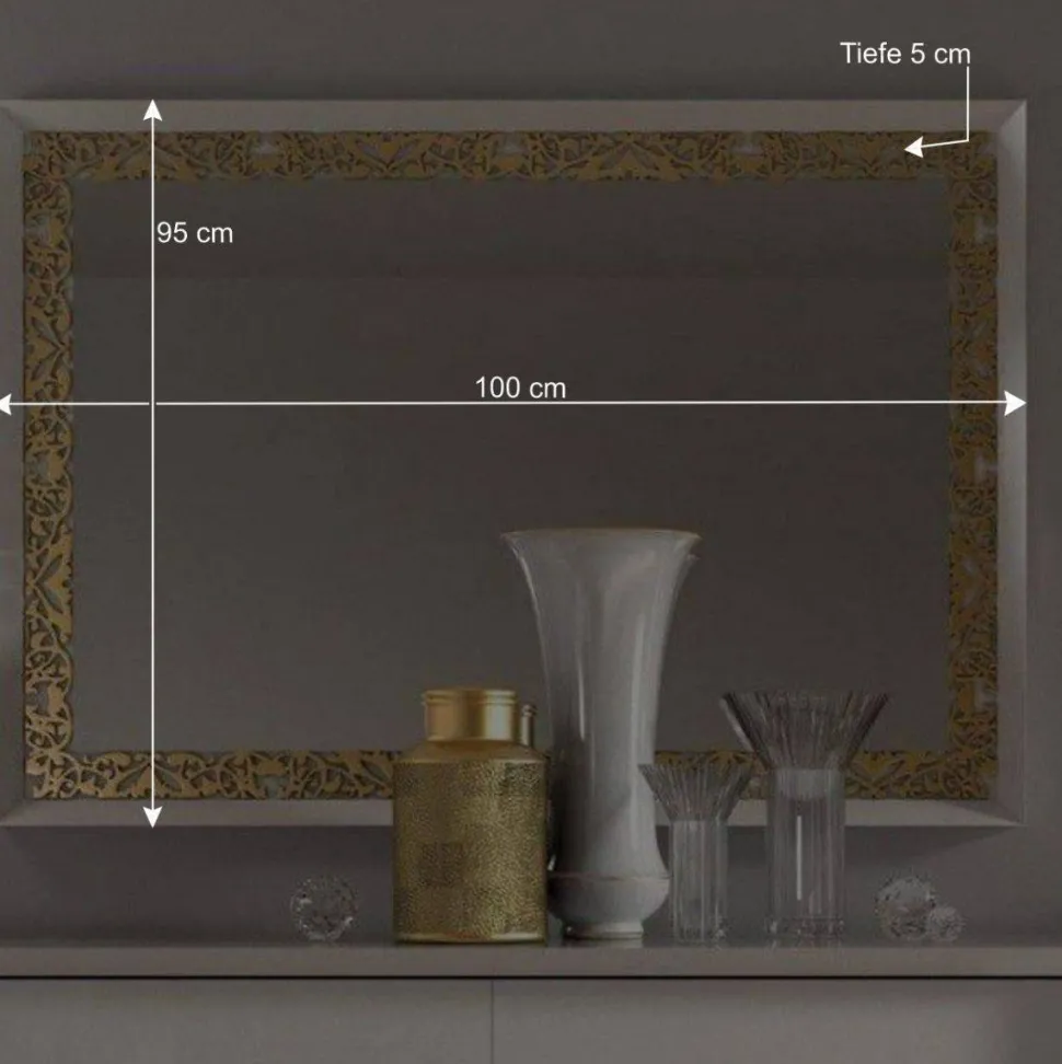 Edler Wandspiegel in mattem Weiß & Gold - Valganios