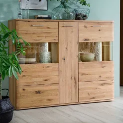 Eiche Bianco Highboard mit Glas-Einsätzen - Crokas