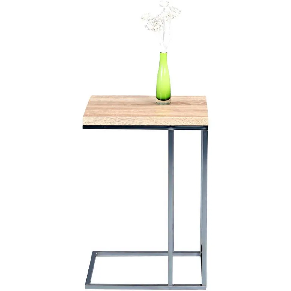 Eiche Sonoma Beistelltisch Balanza mit Bügelgestell verchromt