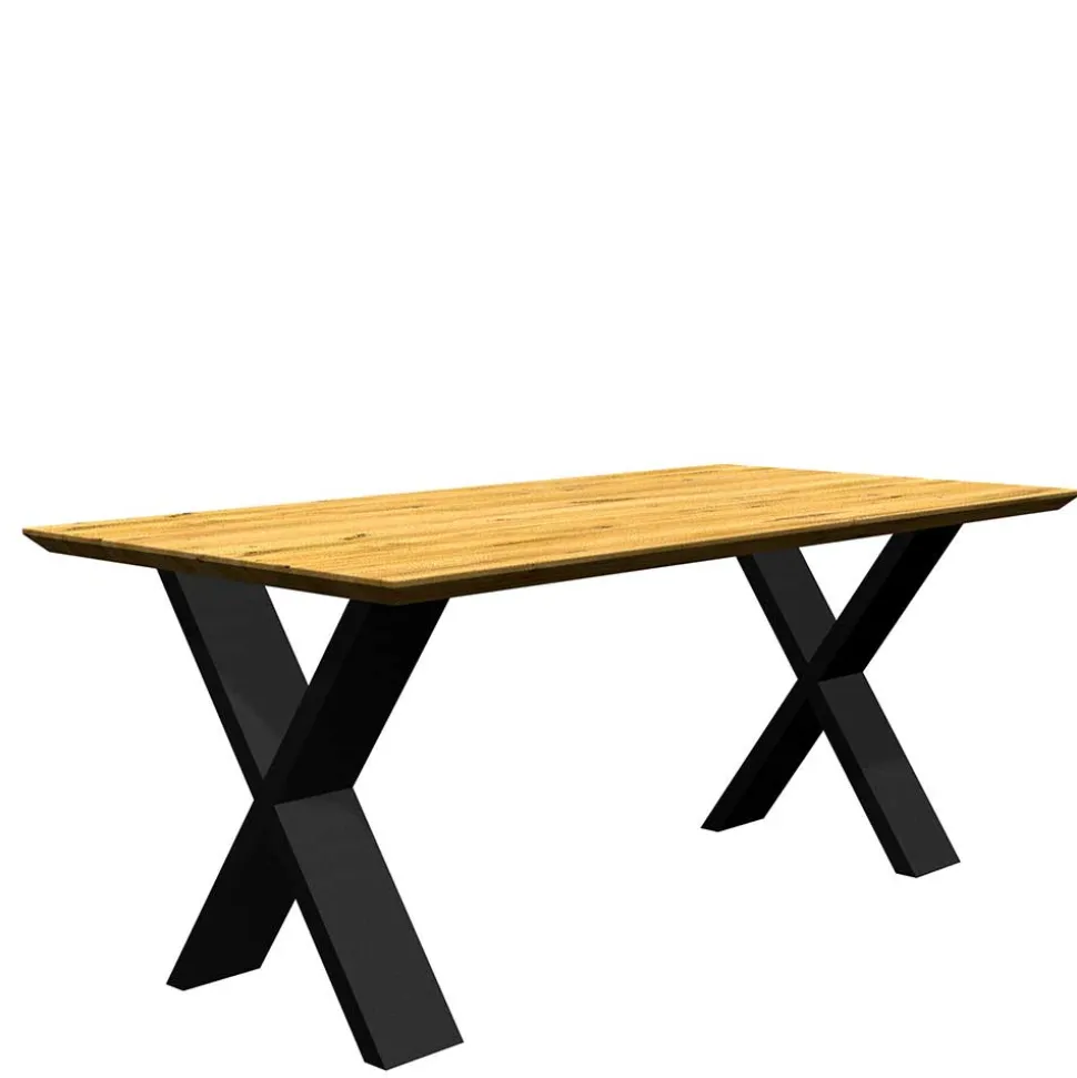 Eiche Tisch mit Schweizer Kante und X-Füßen - Tablona