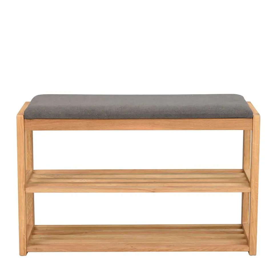 Eichenholz Schuhbank mit zwei Ablagen - Helvana