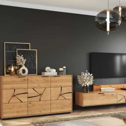 Eichenholz Sideboard mit Hirnholz Applikation - Deruta