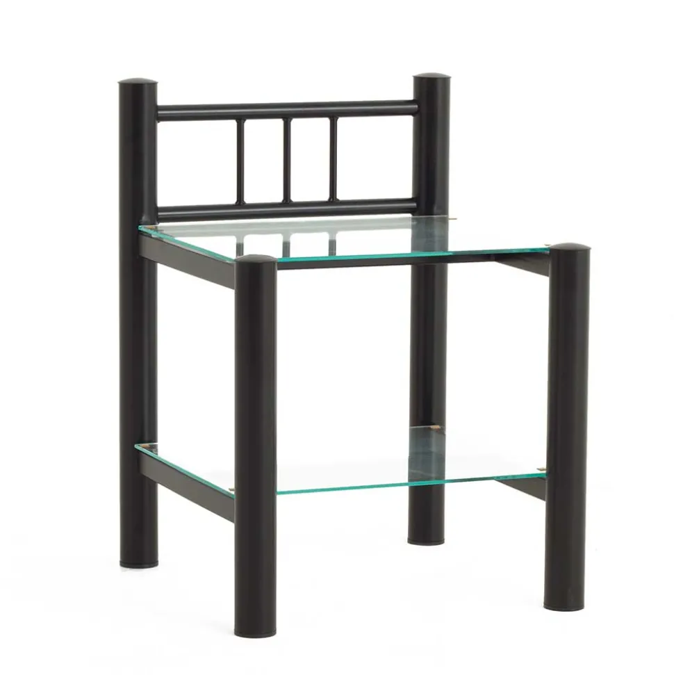 Eisen Nachttisch Aguero in Schwarz mit Glas