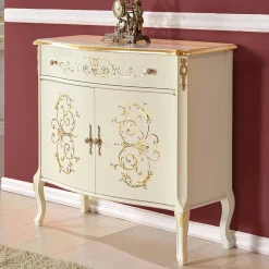 Elegante Barockstil Kommode in Cremeweiß & Gold - Iviada