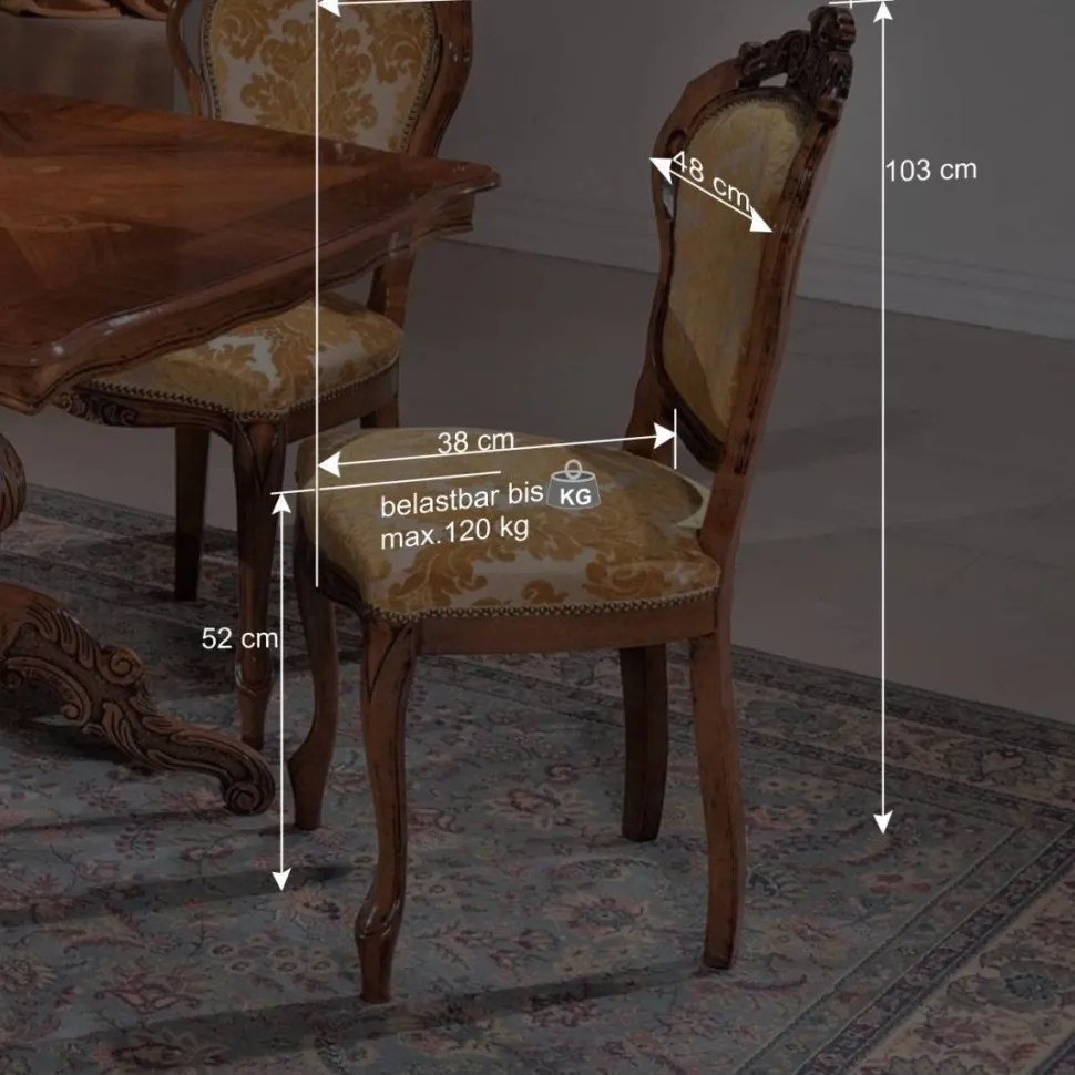 Eleganter Barock Polsterstuhl Magari in Gold Beige