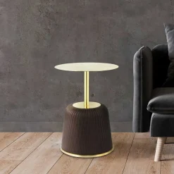 Eleganter Beistelltisch in Gold mit Dunkelbraun - Elixar
