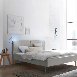 Elegantes Polsterbett in Grau und Kernbuche - Silka