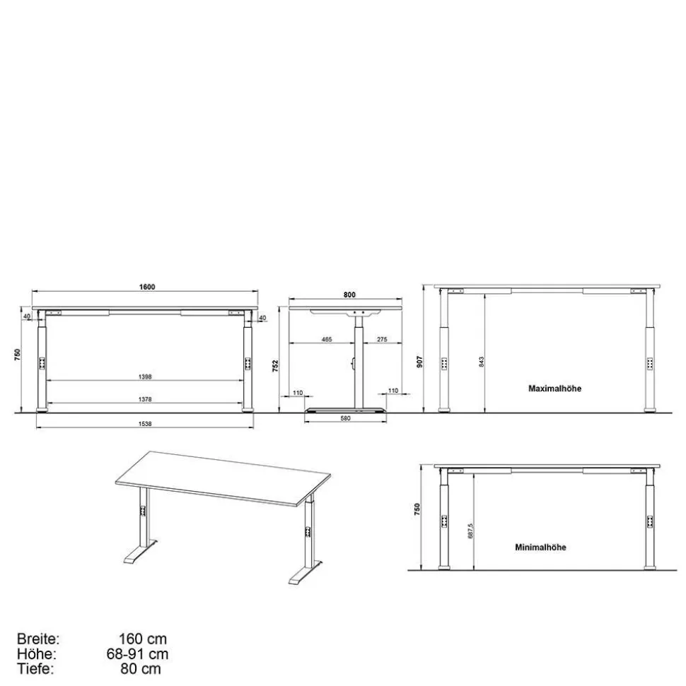 Elektrisch höhenverstellbarer Schreibtisch in Weiß - Sparkle