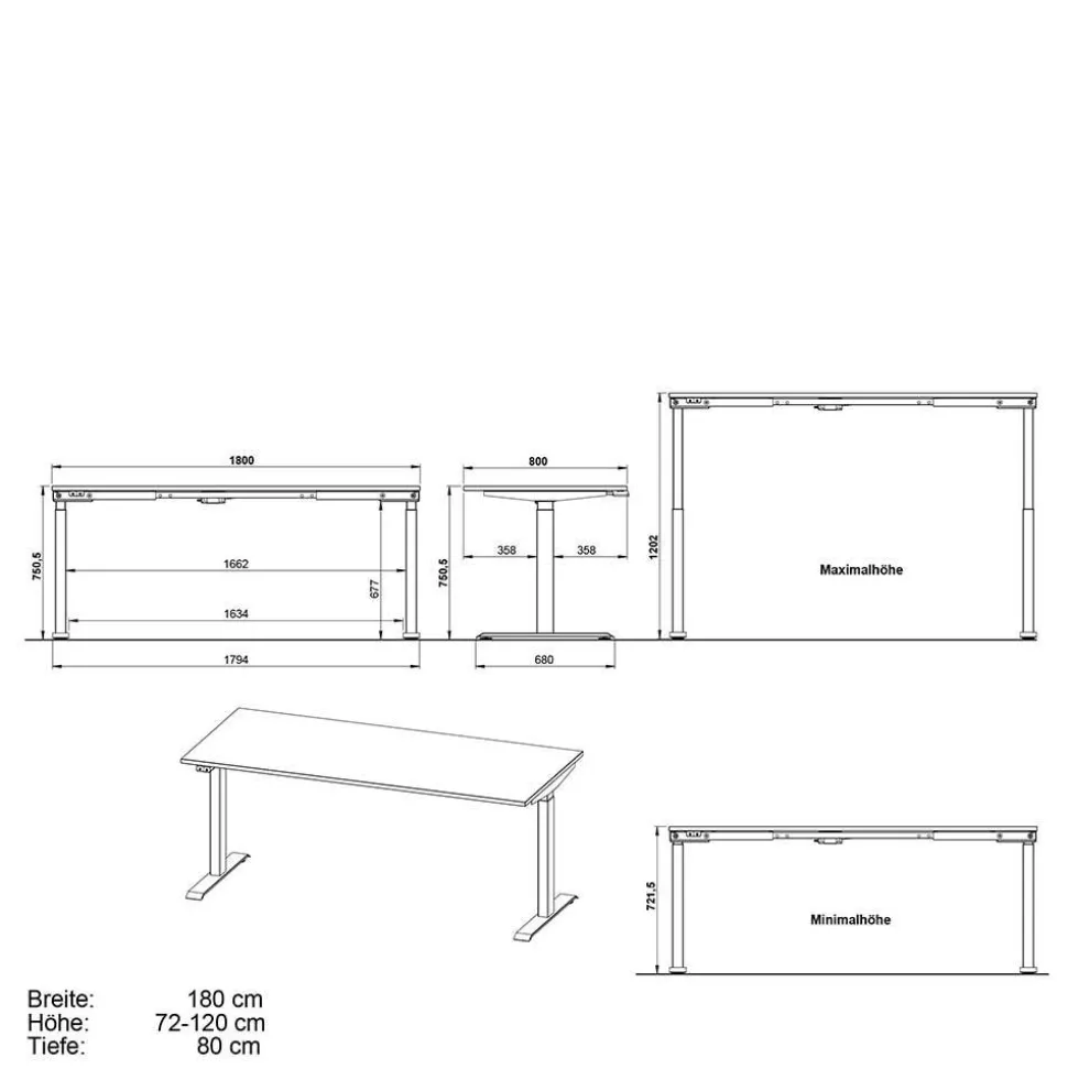 Elektrisch höhenverstellbarer Schreibtisch in Weiß - Sparkle