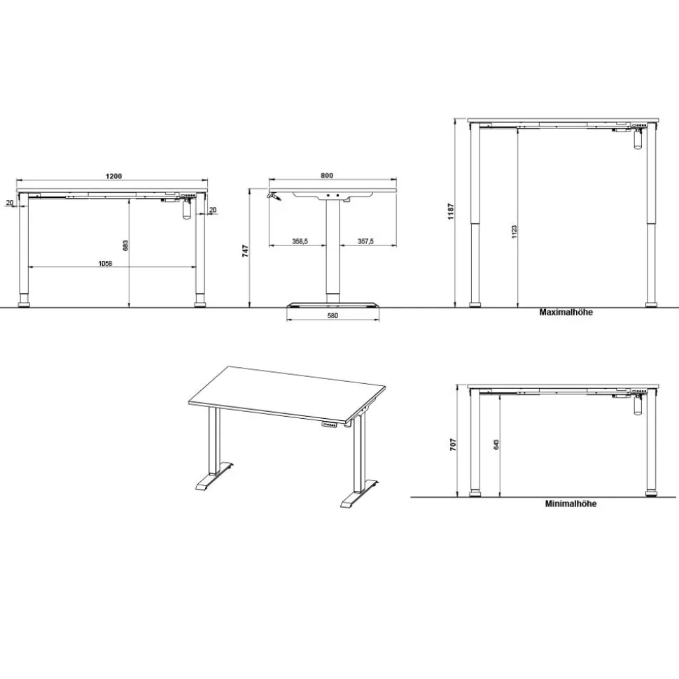 Elektrisch verstellbarer Officetisch in Dunkelgrau - Gatron