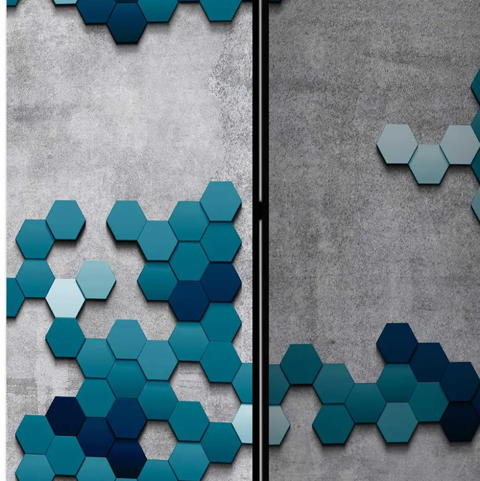 3-Elemente Paravent in Grau & Blautönen Motivprint - Gralindaca