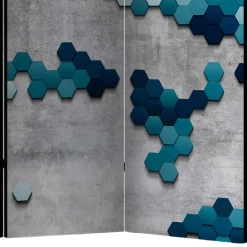 3-Elemente Paravent in Grau & Blautönen Motivprint - Gralindaca