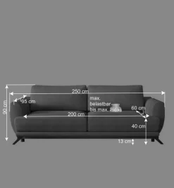 3er Funktionscouch in Senfgelb Samt - Wasconda