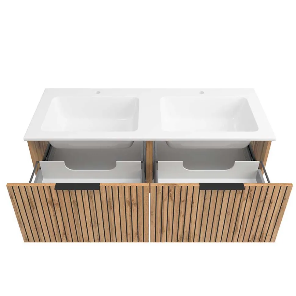 2er Waschtisch & Lichtspiegel rund - Crystoga (dreiteilig)