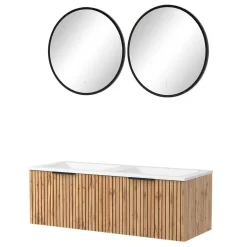 2er Waschtisch & Lichtspiegel rund - Crystoga (dreiteilig)