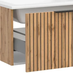 2er Waschtisch & Lichtspiegel rund - Crystoga (dreiteilig)