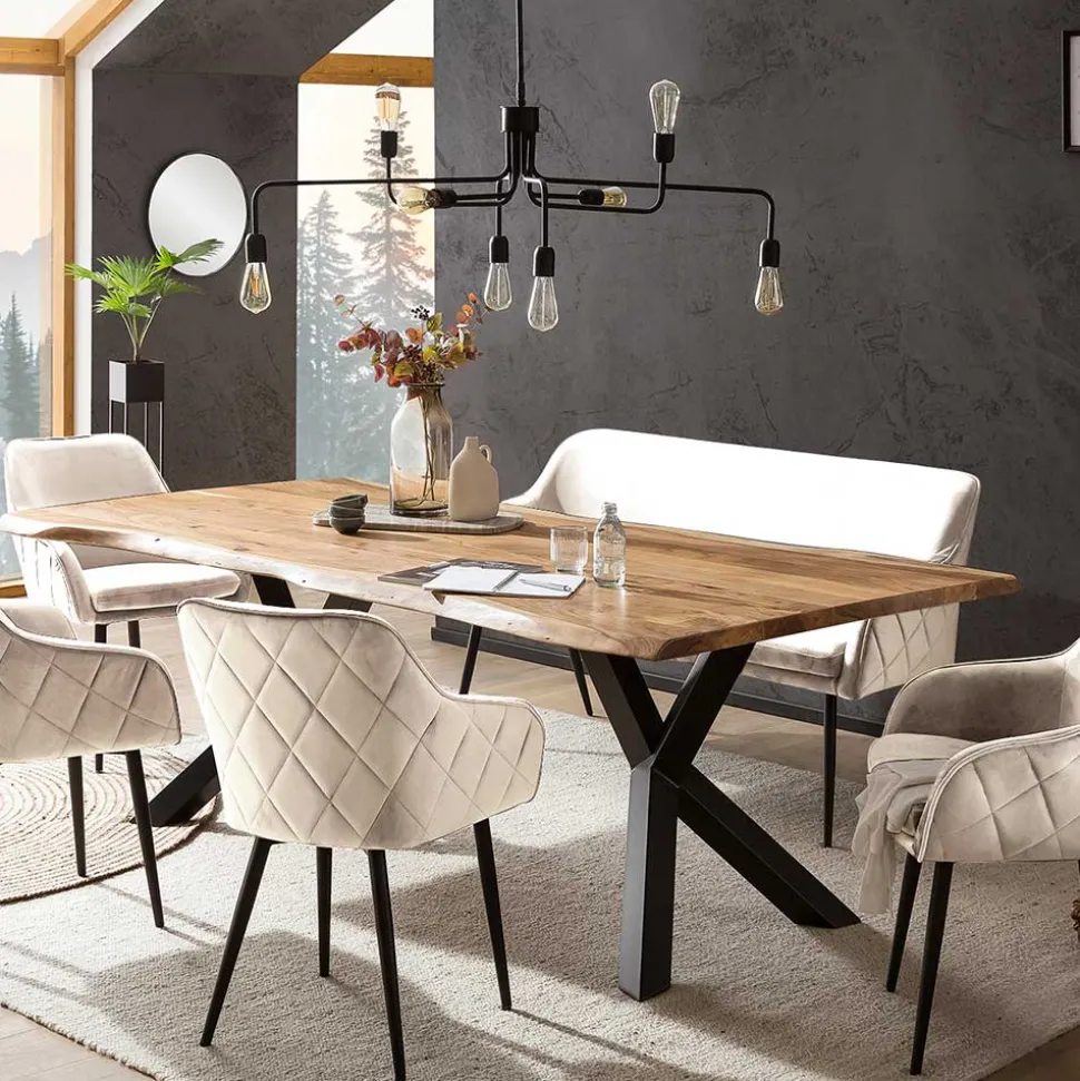 Essbank in Cremeweiß mit Schwarz - Tamba