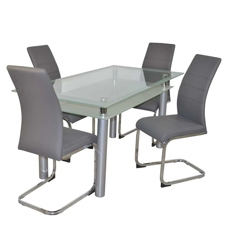 Essgruppe mit Glastisch & Schwingstühlen - Baryma (fünfteilig)