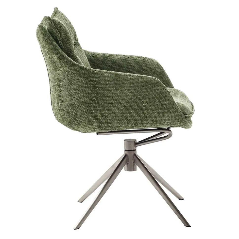 Esstisch Armlehnenstuhl in Oliv Grün und Edelstahl - Mint (2er Set)