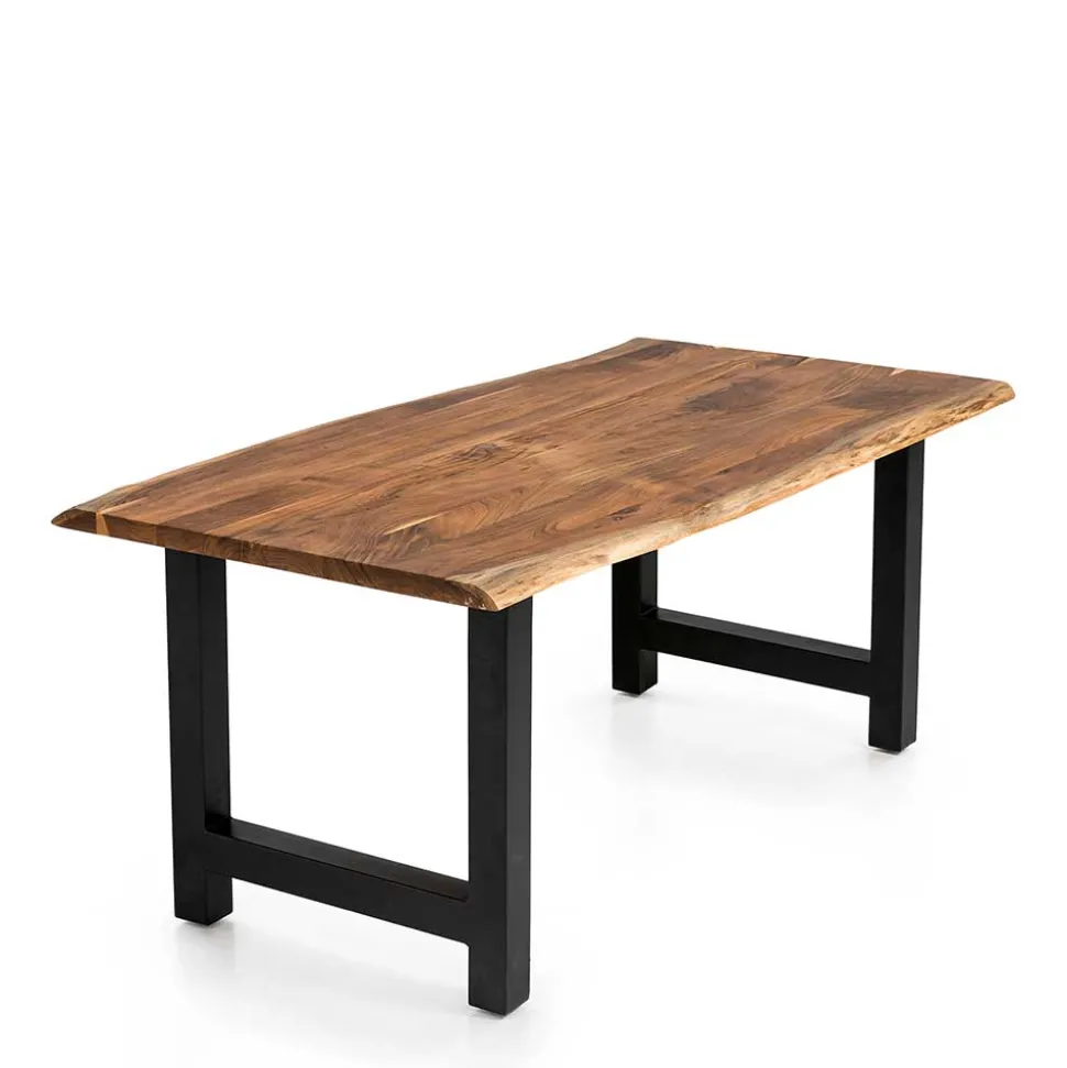 Esstisch mit H-Gestell und Baumkanten Platte - Polardia