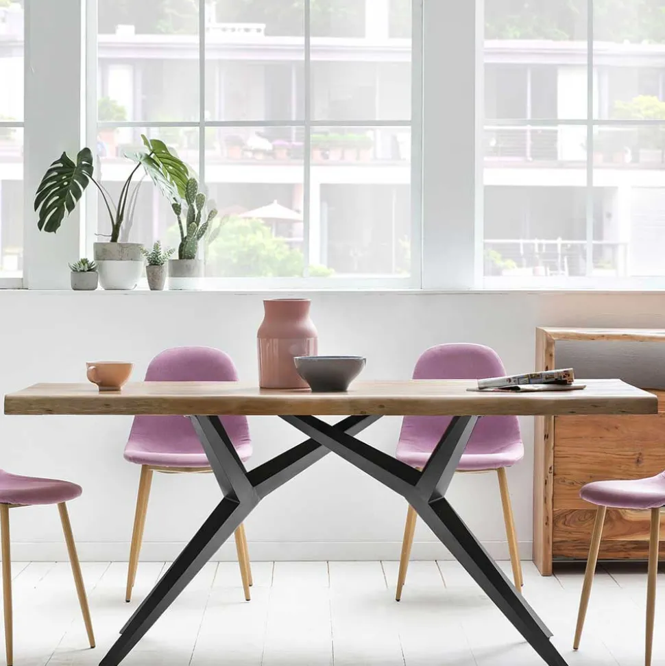 Esstisch mit Holzplatte Akazie & Eisengestell - Sestron