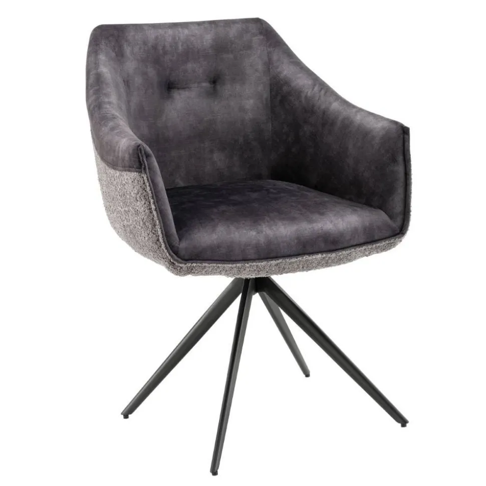 Esstisch-Sessel in Dunkelgrau Material-Mix - Chiak