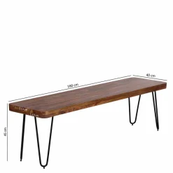 Esszimmer Holzbank aus Sheesham massiv Tohema mit Metall Gestell