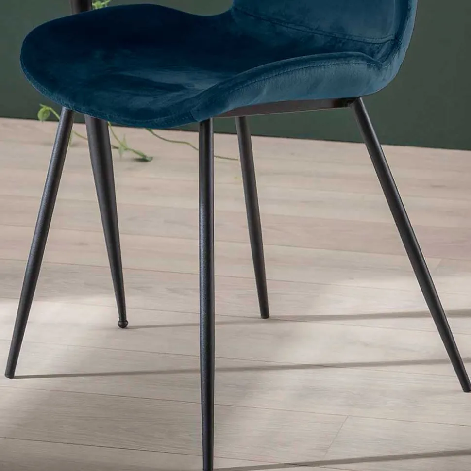 Esszimmerstuhl in Blau Samtbezug - Borgio (4er Set)