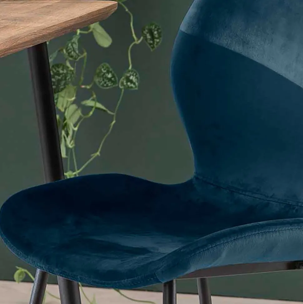 Esszimmerstuhl in Blau Samtbezug - Borgio (4er Set)