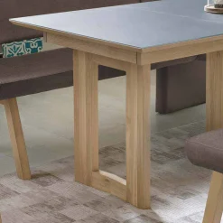 Esszimmertisch in Eiche Natur mit Glasplatte Grau Damian diverse Varianten