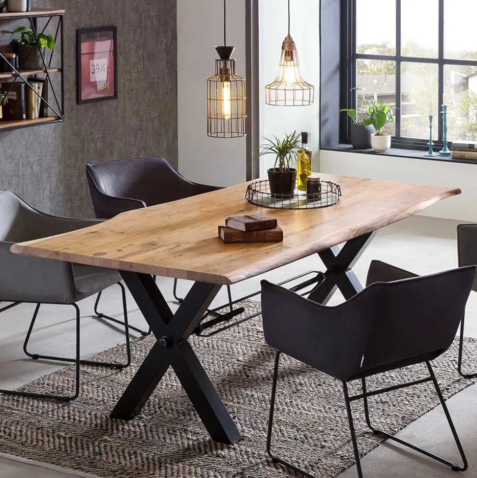 Esszimmertisch mit Live Edge Holzplatte Akazie - Cerado