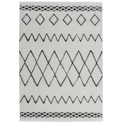 Ethno Style Teppich in Weiß und Schwarz - Blouno