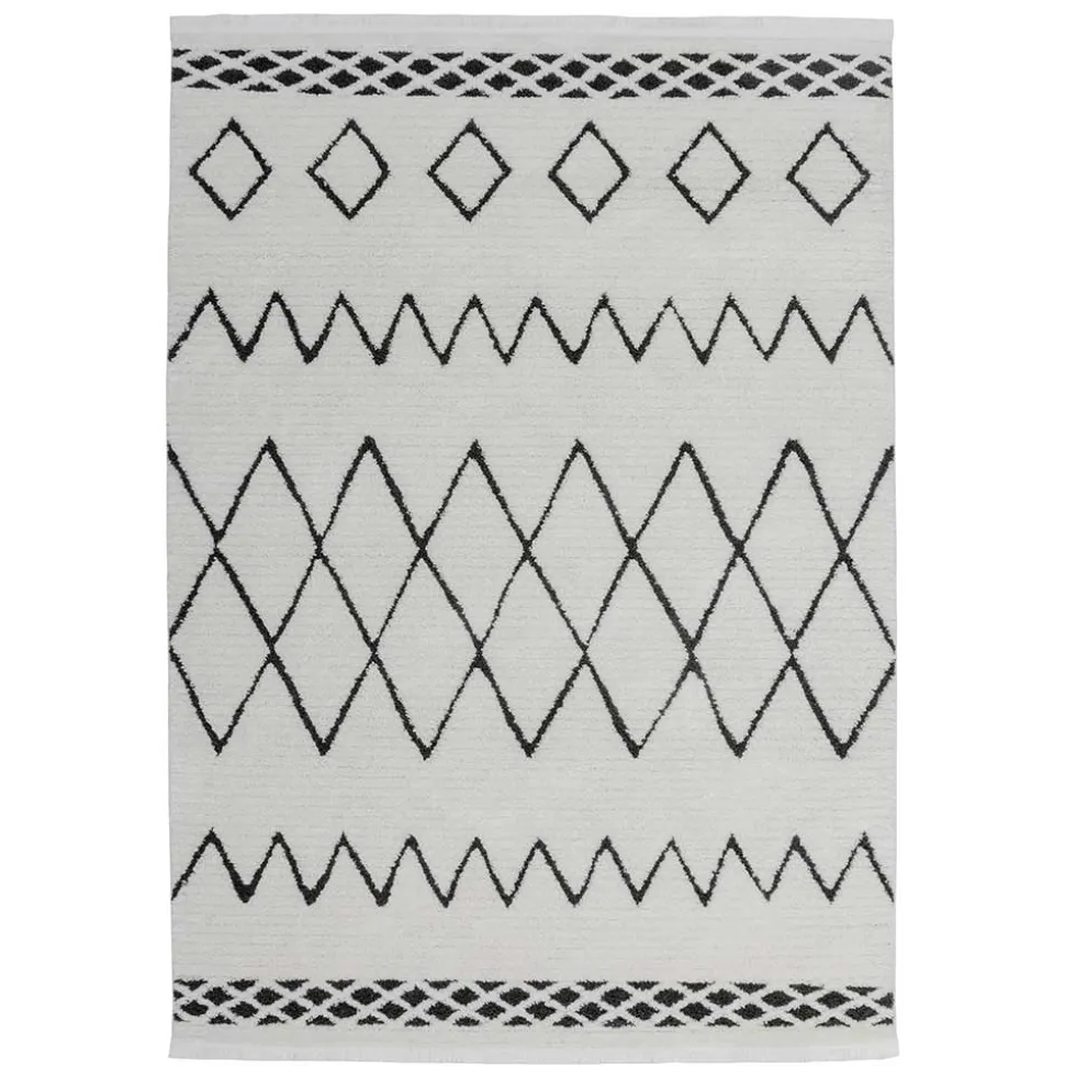 Ethno Style Teppich in Weiß und Schwarz - Blouno