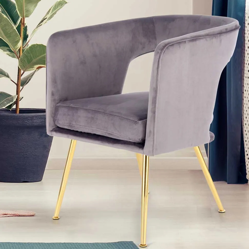 Extravaganter Samt Tischsessel in Grau & Gold - Ilfred