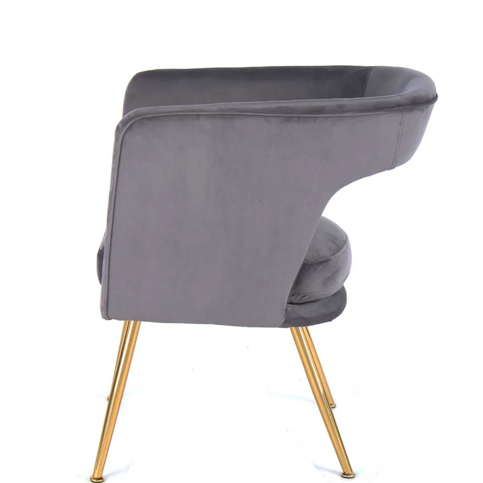 Extravaganter Samt Tischsessel in Grau & Gold - Ilfred